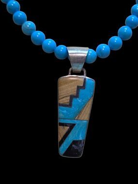 Southwest Turquoise Jasper Onyx Inlay Sterling Silver Large Pendant